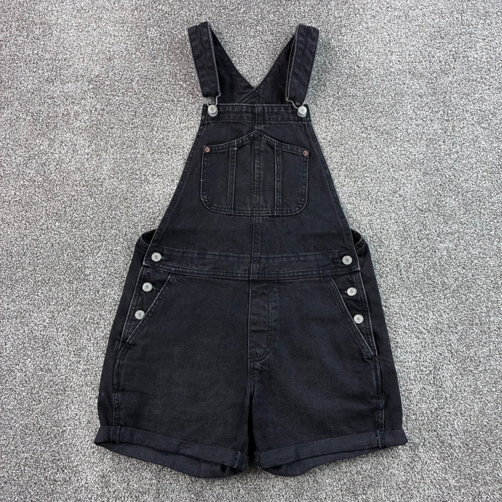 Old Navy Denim Shortalls Women's Small Black Cotton Cuffed Bib Overalls